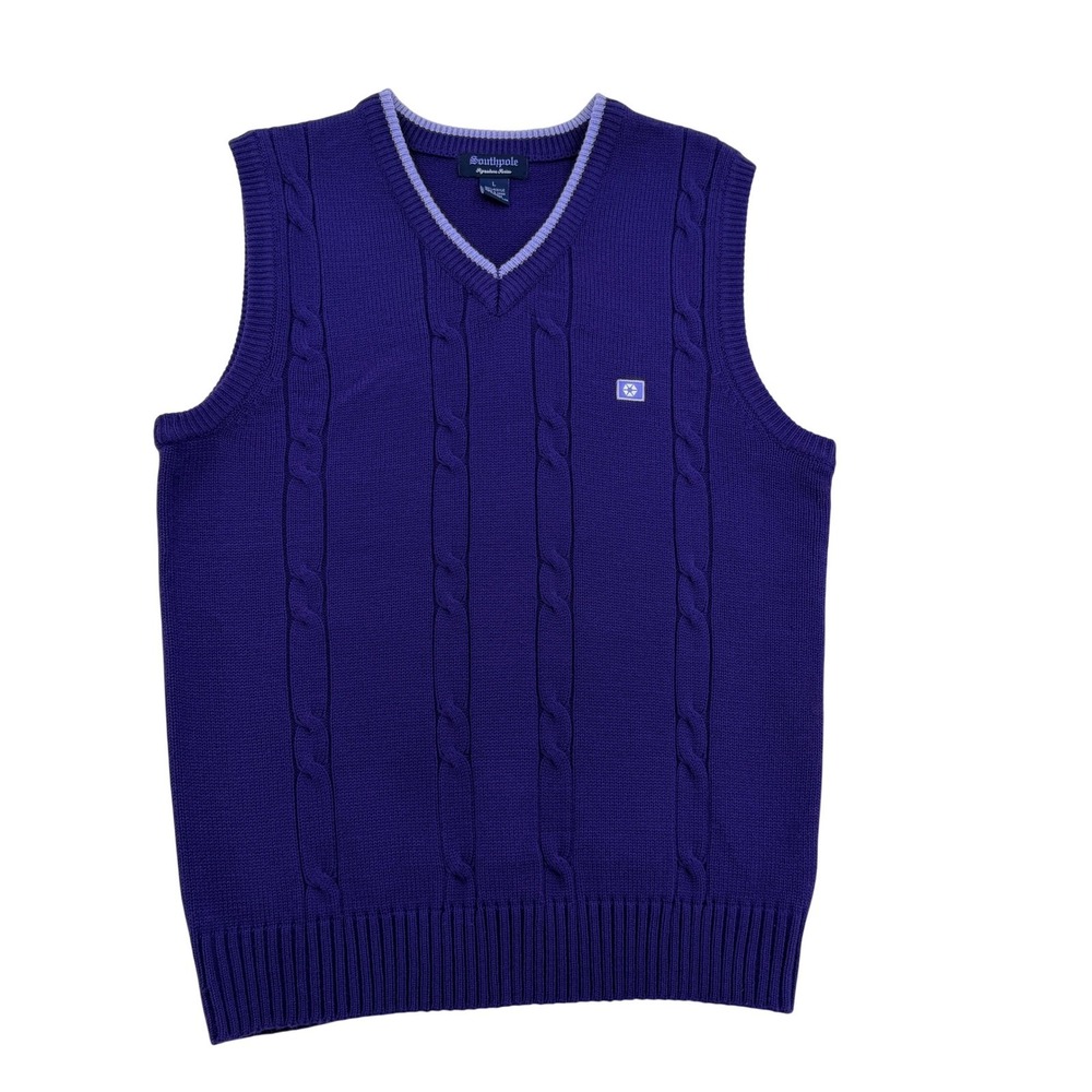 Southpole Signature Series Mens L Purple Cable Knit V-Neck Sweater Vest Preppy